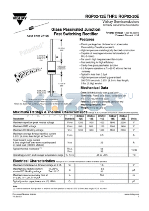 RGP02-16E datasheet - Glass Passivated Junction Fast Switching Rectifier