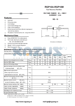 RGP10A datasheet - Fast Recovery Rectifiers