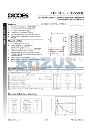 TB0640L datasheet - 30A BI-DIRECTIONAL SURFACE MOUNT THYRISTOR SURGE PROTECTIVE DEVICE