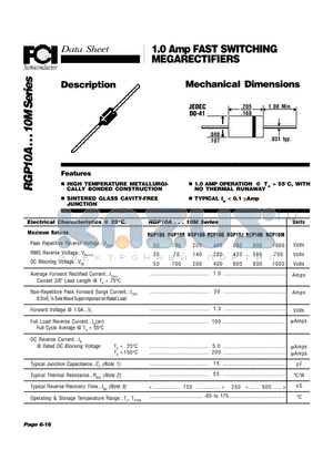 RGP10D datasheet - 1.0 Amp FAST SWITCHING MEGARECTIFIERS Mechanical Dimensions