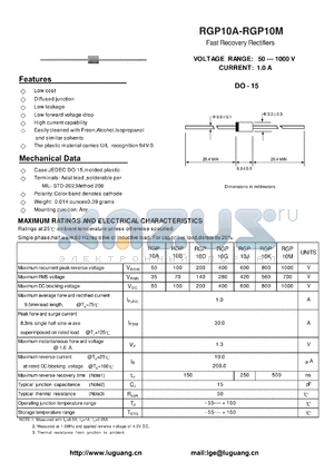 RGP10D datasheet - Fast Recovery Rectifiers