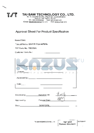 TB0650A datasheet - SAW Filter 447MHz 90 MHz BW (SMD 55 mm)