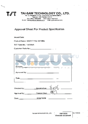 TB0648A datasheet - SAW Filter 351MHz 90 MHz BW (SMD 55 mm)