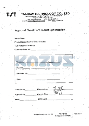 TB0661A datasheet - SAW Filter 950MHz 150MHz BW (SMD 3.8x3.8 mm)