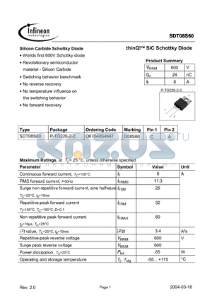 SDT08S60 datasheet - Thinq SiC Schottky Diode