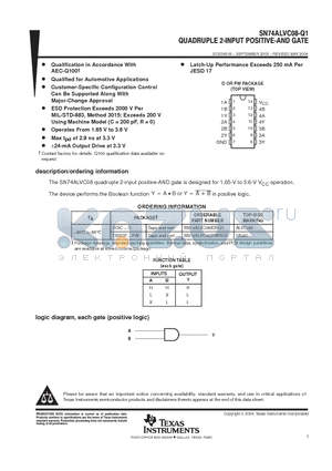 SN74ALVC08-Q1 datasheet - QUADRUPLE 2-INPUT POSITIVE-AND GATE