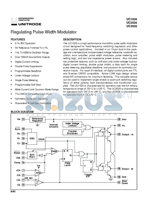 UC1526N datasheet - Regulating Pulse Width Modulator