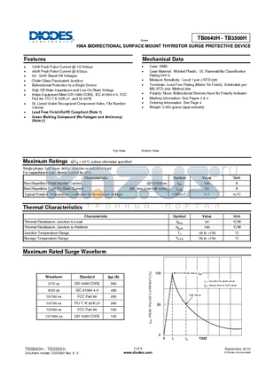 TB0720H datasheet - 100A BIDIRECTIONAL SURFACE MOUNT THYRISTOR SURGE PROTECTIVE DEVICE