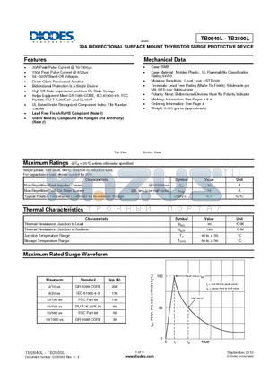 TB0720L datasheet - 30A BIDIRECTIONAL SURFACE MOUNT THYRISTOR SURGE PROTECTIVE DEVICE