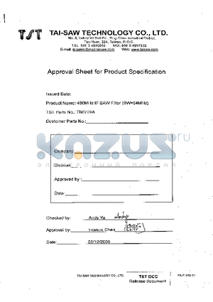 TB0729A datasheet - SAW Filter 480MHz (SMD 5.05.0 mm)