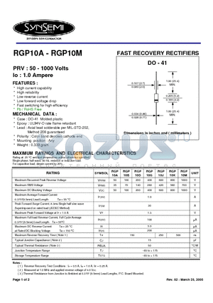 RGP10K datasheet - FAST RECOVERY RECTIFIERS