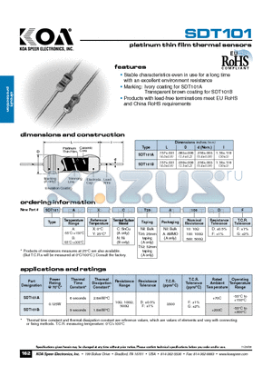 SDT101AXCT52A500FG datasheet - platinumthin film thermal sensors