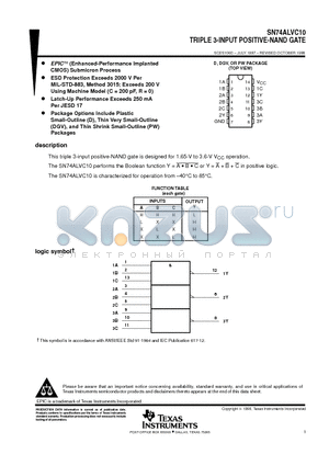 SN74ALVC10 datasheet - TRIPLE 3-INPUT POSITIVE-NAND GATE