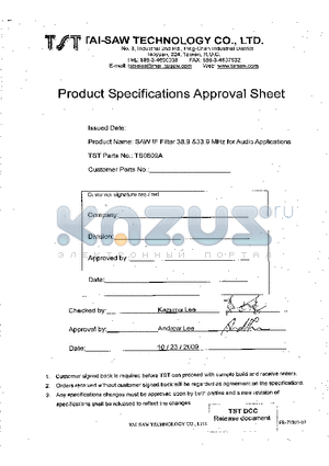 TB0809A datasheet - IF SAW Filter 33.9 & 38.9 MHz for Audio Applications