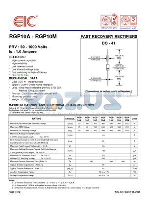 RGP10M datasheet - FAST RECOVERY RECTIFIERS