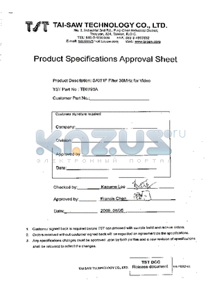 TB0796A datasheet - IF SAW Filter 38 MHz