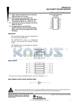 SN74ALVC14 datasheet - HEX SCHMITT-TRIGGER INVERTER