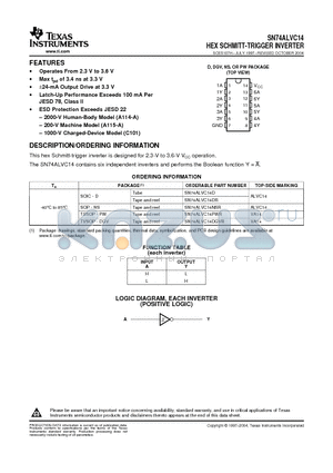 SN74ALVC14DE4 datasheet - HEX SCHMITT-TRIGGER INVERTER