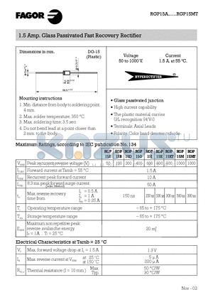 RGP15A datasheet - 1.5 Amp. Glass Passivated Fast Recovery Rectifier