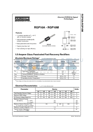 RGP10K datasheet - 1.0 Ampere Glass Passivated Fast Recovery Rectifiers