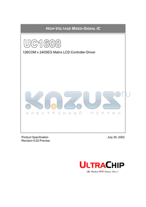 UC1608XGAC datasheet - 128COM x 240SEG Matrix LCD Controller-Driver