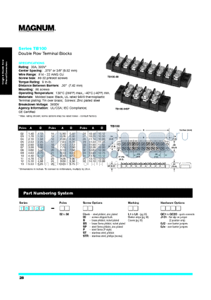 TB100-08 datasheet - Double Row Terminal Blocks