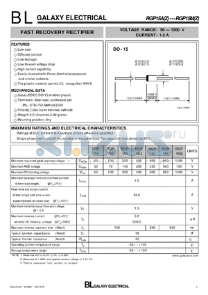 RGP15B datasheet - FAST RECOVERY RECTIFIER