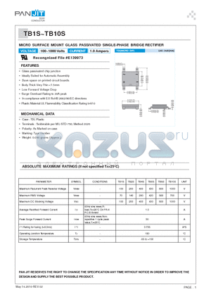 TB10S datasheet - MICRO SURFACE MOUNT GLASS PASSIVATED SINGLE-PHASE BRIDGE RECTIFIER