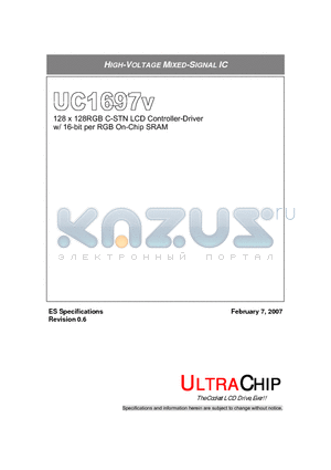 UC1697V datasheet - 128 x 128RGB C-STN LCD Controller-Driver w/ 16-bit per RGB On-Chip SRAM