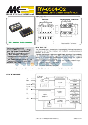 RV-8564-C2 datasheet - Real Time Clock Module with IC Bus
