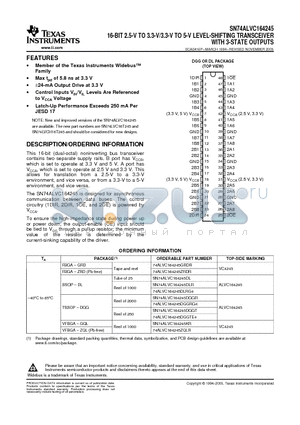 SN74ALVC164245 datasheet - 16-BIT 3.3-V TO 5-V LEVEL SHIFTING TRANSCEIVER WITH 3-STATE OUTPUTS