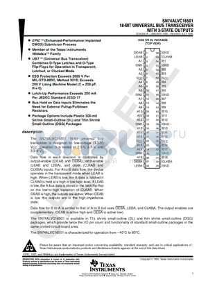 SN74ALVC16501 datasheet - 16-BIT UNIVERSAL BUS TRANSCEIVER WITH 3-STATE OUTPUTS