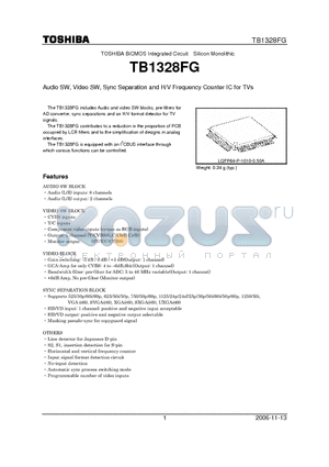 TB1328FG datasheet - Audio SW, Video SW, Sync Separation and H/V Frequency Counter IC for TVs