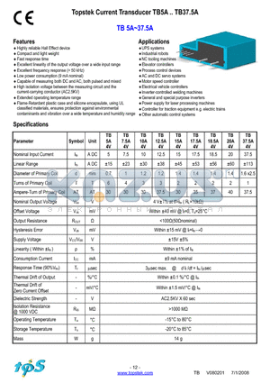 TB18.5A4V datasheet - Topstek Current Transducer