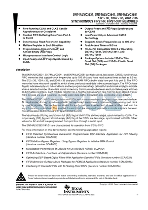 SN74ALVC3641 datasheet - SYNCHRONOUS FIRST-IN, FIRST-OUT MEMORIES