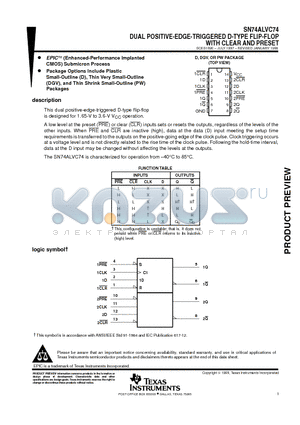 SN74ALVC74DGV datasheet - DUAL POSITIVE-EDGE-TRIGGERED D-TYPE FLIP-FLOP WITH CLEAR AND PRESET