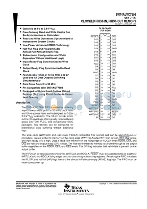 SN74ALVC7803 datasheet - 512  18 CLOCKED FIRST-IN, FIRST-OUT MEMORY