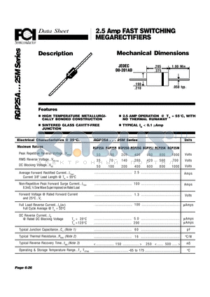 RGP25G datasheet - 2.5 Amp FAST SWITCHING MEGARECTIFIERS