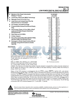SN74ALVC7806-25DL datasheet - 256  18 LOW-POWER FIRST-IN, FIRST-OUT MEMORY
