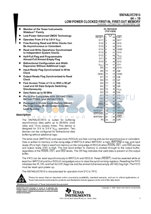 SN74ALVC7813 datasheet - 64  18 LOW-POWER CLOCKED FIRST-IN, FIRST-OUT MEMORY