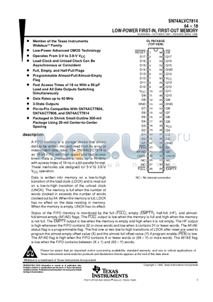 SN74ALVC7814-25DLR datasheet - LOW-POWER FIRST-IN, FIRST-OUT MEMORY