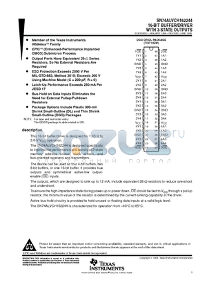 SN74ALVCH162244 datasheet - 16-BIT BUFFER/DRIVER WITH 3-STATE OUTPUTS