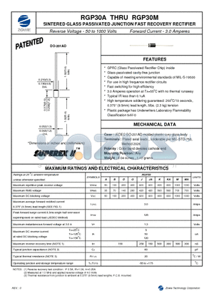 RGP30A datasheet - SINTERED GLASS PASSIVATED JUNCTION FAST RECOVERY RECTIFIER
