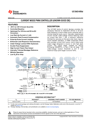 UC1843-HIREL datasheet - CURRENT MODE PWM CONTROLLER (KNOWN GOOD DIE)