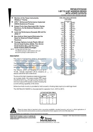 SN74ALVCH162344 datasheet - 1-BIT TO 4-BIT ADDRESS DRIVER WITH 3-STATE OUTPUTS