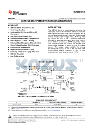UC1843MKGD1 datasheet - CURRENT MODE PWM CONTROLLER (KNOWN GOOD DIE)