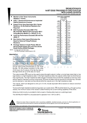 SN74ALVCH162374 datasheet - 16-BIT EDGE-TRIGGERED D-TYPE FLIP-FLOP WITH 3-STATE OUTPUTS