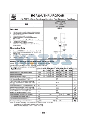 RGP20K datasheet - 2.0 AMPS. Glass Passivated Junction Fast Recovery Rectifiers