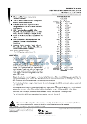 SN74ALVCH162525DGG datasheet - 18-BIT REGISTERED BUS TRANSCEIVER WITH 3-STATE OUTPUTS