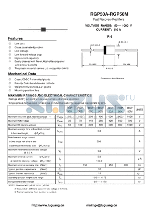 RGP50A datasheet - Fast Recovery Rectifiers